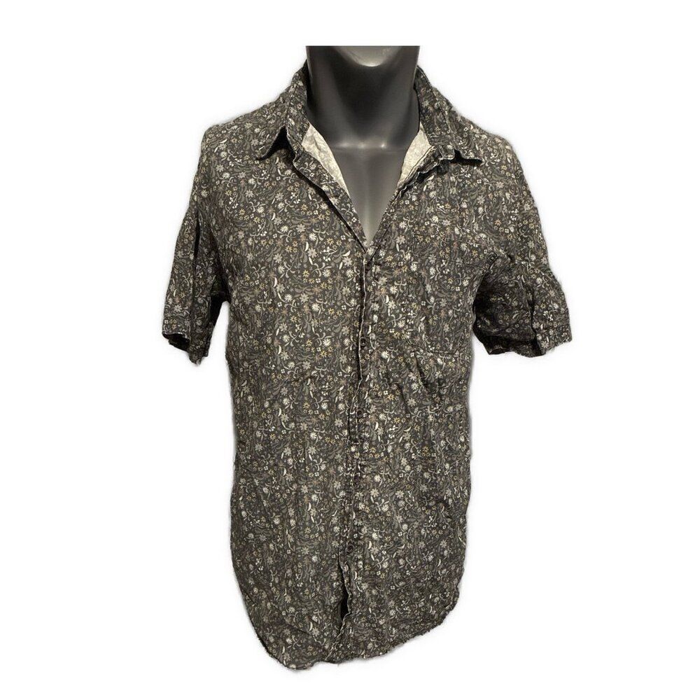 Jacks Surfboards Men’s Gray White Floral Short Sleeve Button Down Shirt Xl